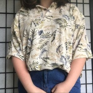 Cutter & Buck Beige Polo Floral Leafy Shirt